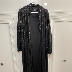 Forever 21 Black Sequin Open Front Kimono / Cardigan (Large)